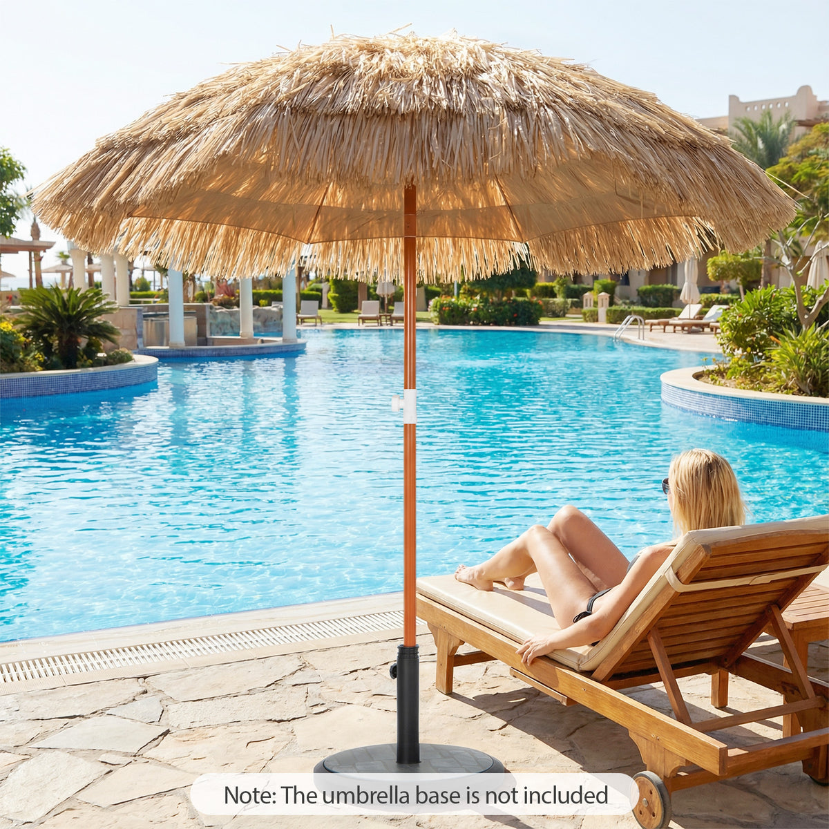 6 FT Thatched Beach Umbrella with Push Button Tilt Carrying Bag Set of 2-Natural-Outdoor Umbrellas-DECOROLALA