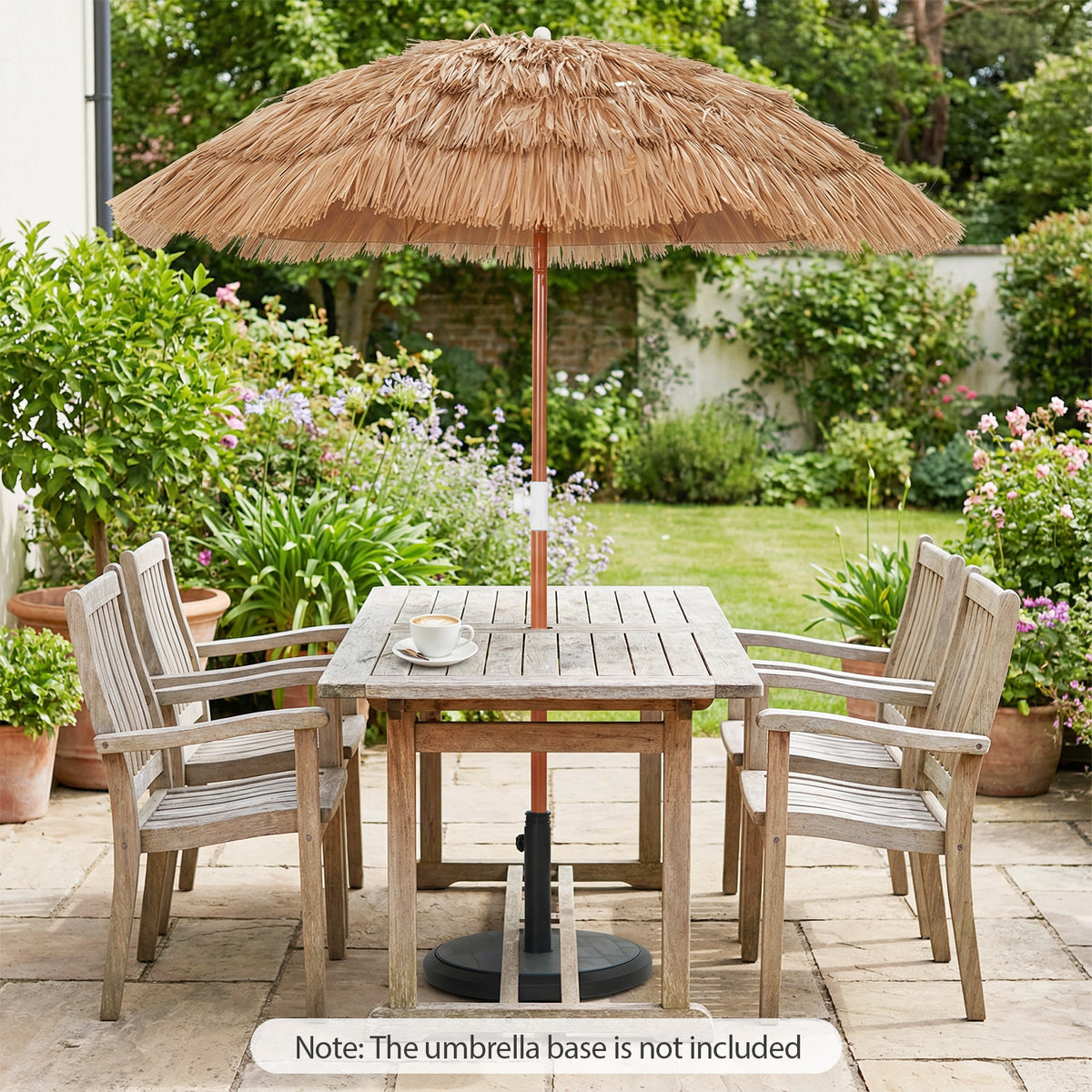 6 FT Thatched Beach Umbrella with Push Button Tilt Carrying Bag Set of 2-Natural-Outdoor Umbrellas-DECOROLALA