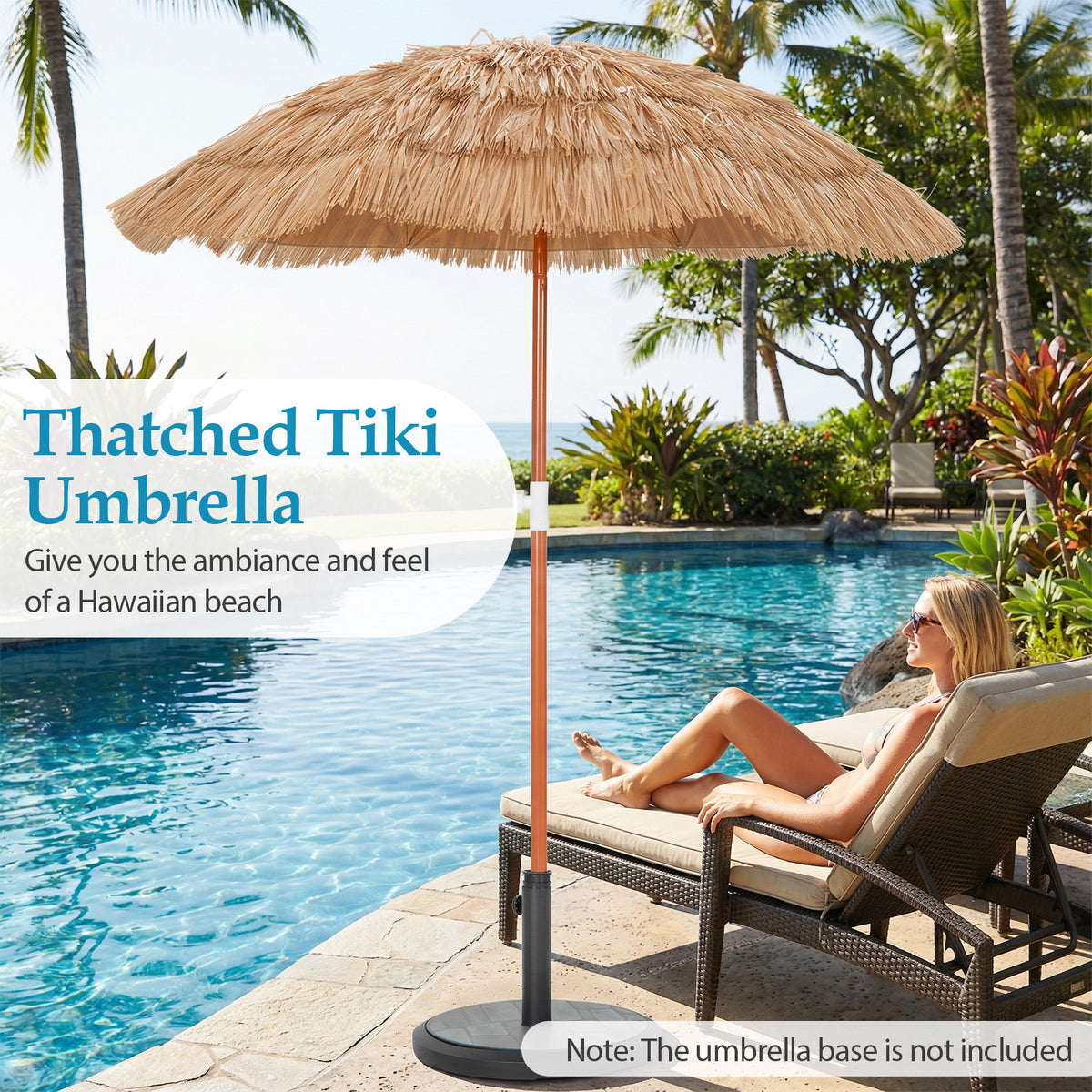 6 FT Thatched Beach Umbrella with Push Button Tilt Carrying Bag Set of 2-Natural-Outdoor Umbrellas-DECOROLALA