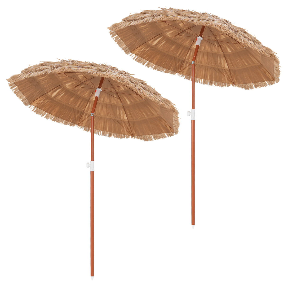 6 FT Thatched Beach Umbrella with Push Button Tilt Carrying Bag Set of 2-Natural-Outdoor Umbrellas-DECOROLALA