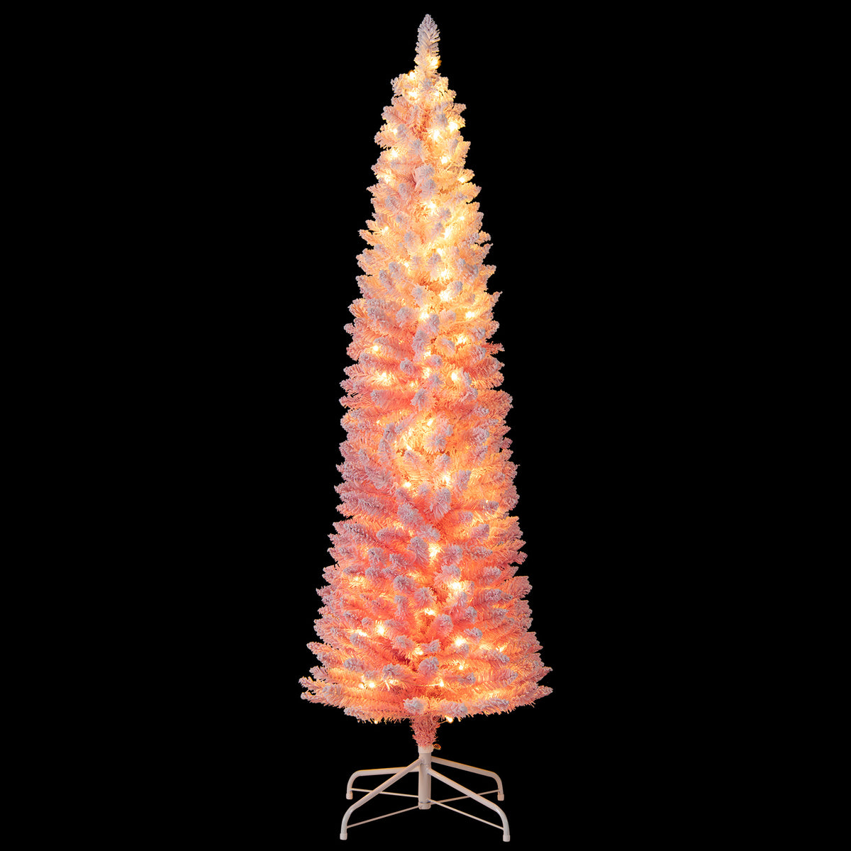 6 FTSnow-flocked Artificial Pink Christmas Tree Pre-lit Hinged Xmas Tree for Holiday Decoration-Christmas Trees-DECOROLALA