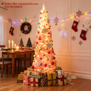 6 FTSnow-flocked Artificial Pink Christmas Tree Pre-lit Hinged Xmas Tree for Holiday Decoration-Christmas Trees-DECOROLALA
