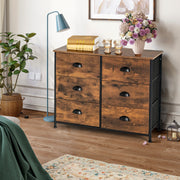 6 Fabric Drawer Storage Chest with Wooden Top-Rustic Brown-Dressers & Chests-DECOROLALA