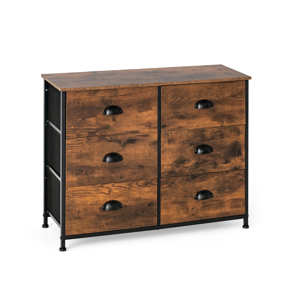 6 Fabric Drawer Storage Chest with Wooden Top-Rustic Brown-Dressers & Chests-DECOROLALA