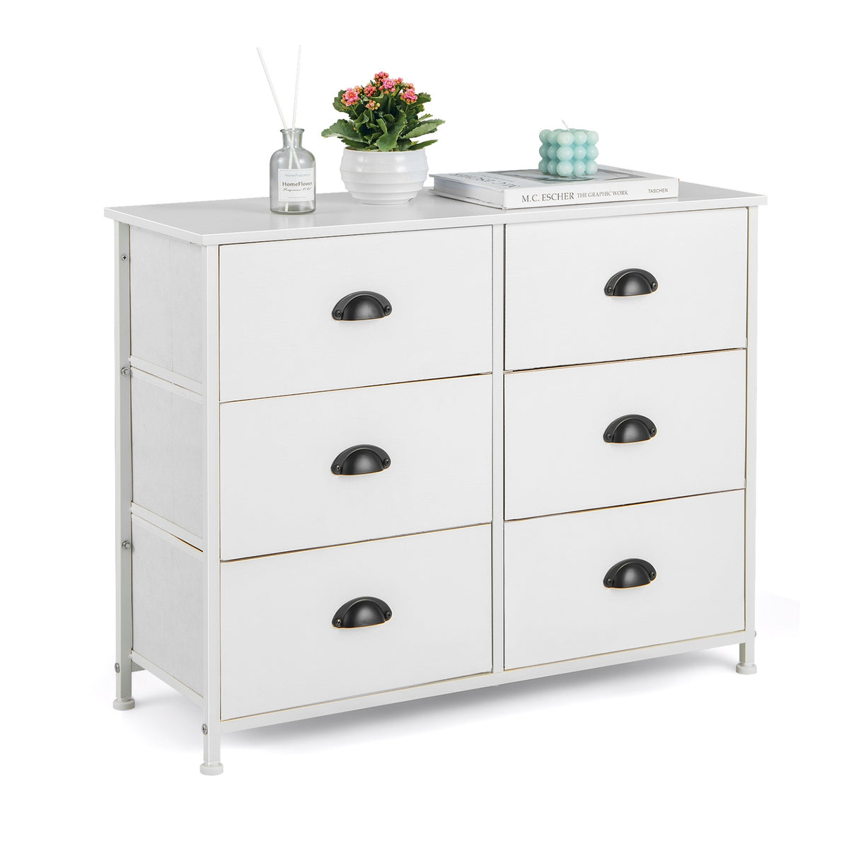 6 Fabric Drawers Storage Chest - White (min order qty 2)-Dressers & Chests-DECOROLALA