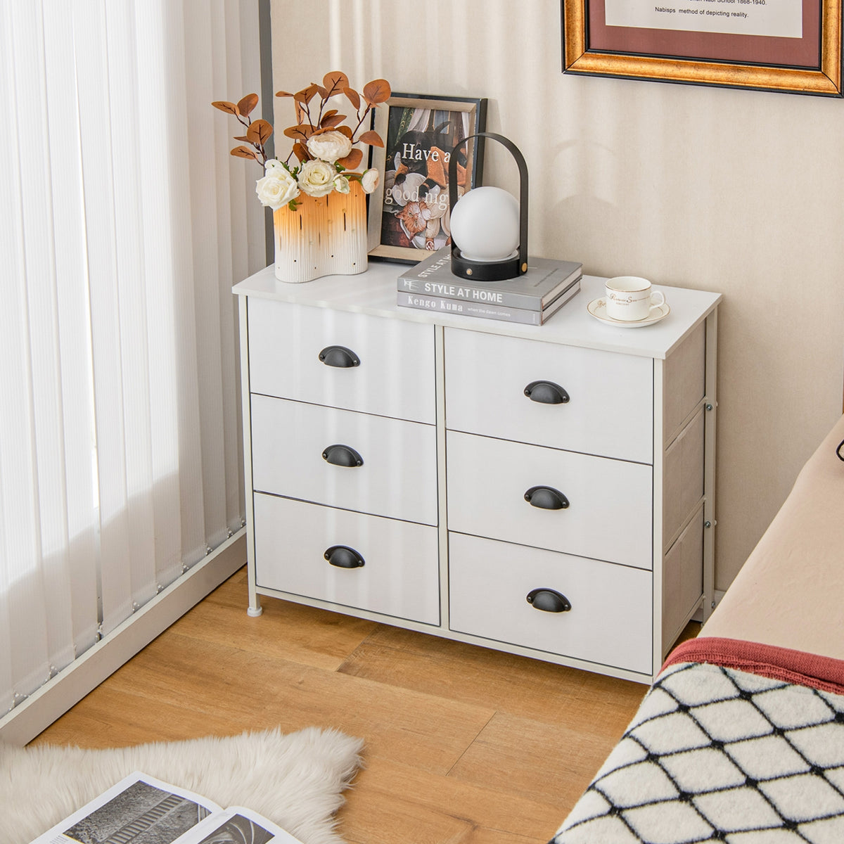 6 Fabric Drawers Storage Chest - White (min order qty 2)-Dressers & Chests-DECOROLALA