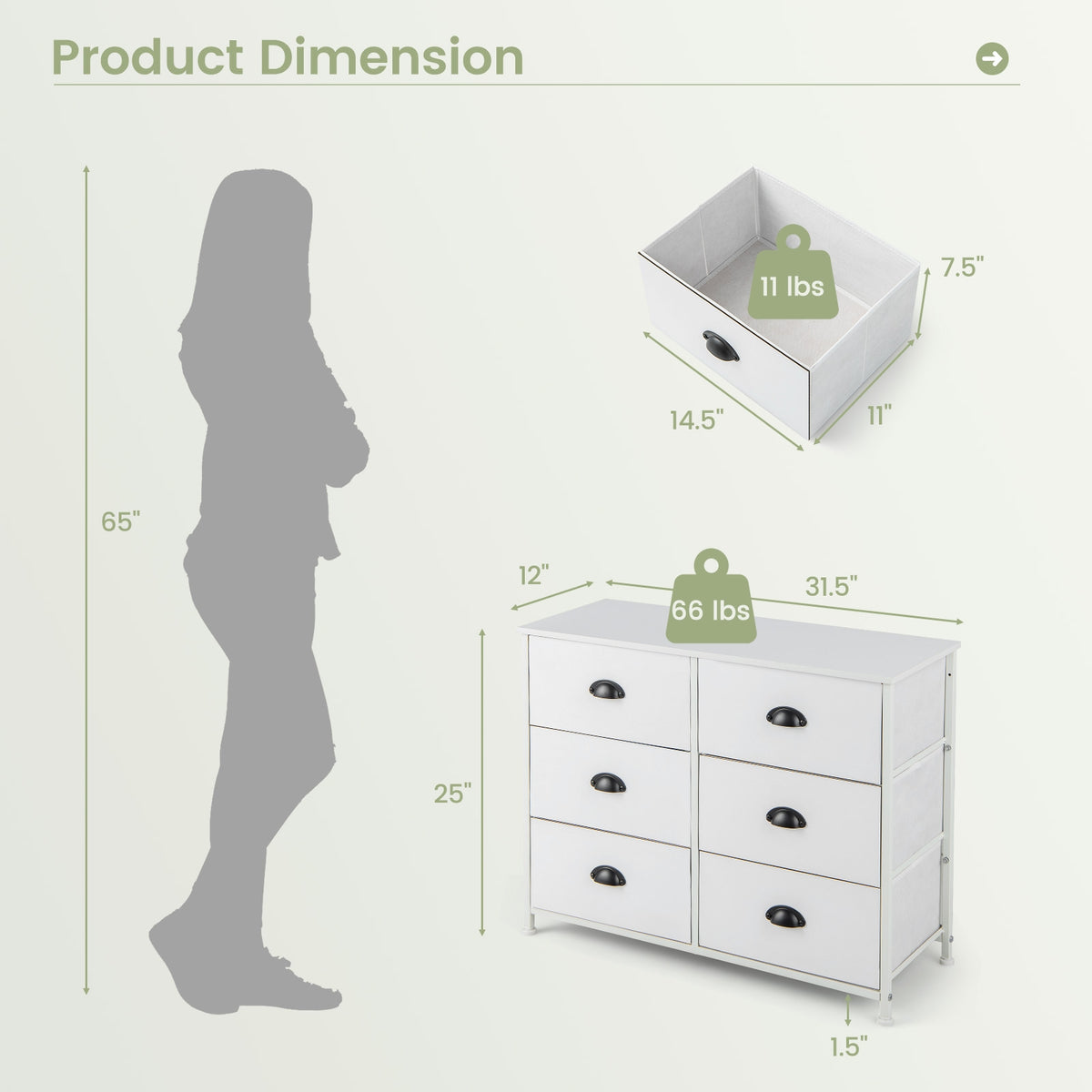 6 Fabric Drawers Storage Chest - White (min order qty 2)-Dressers & Chests-DECOROLALA