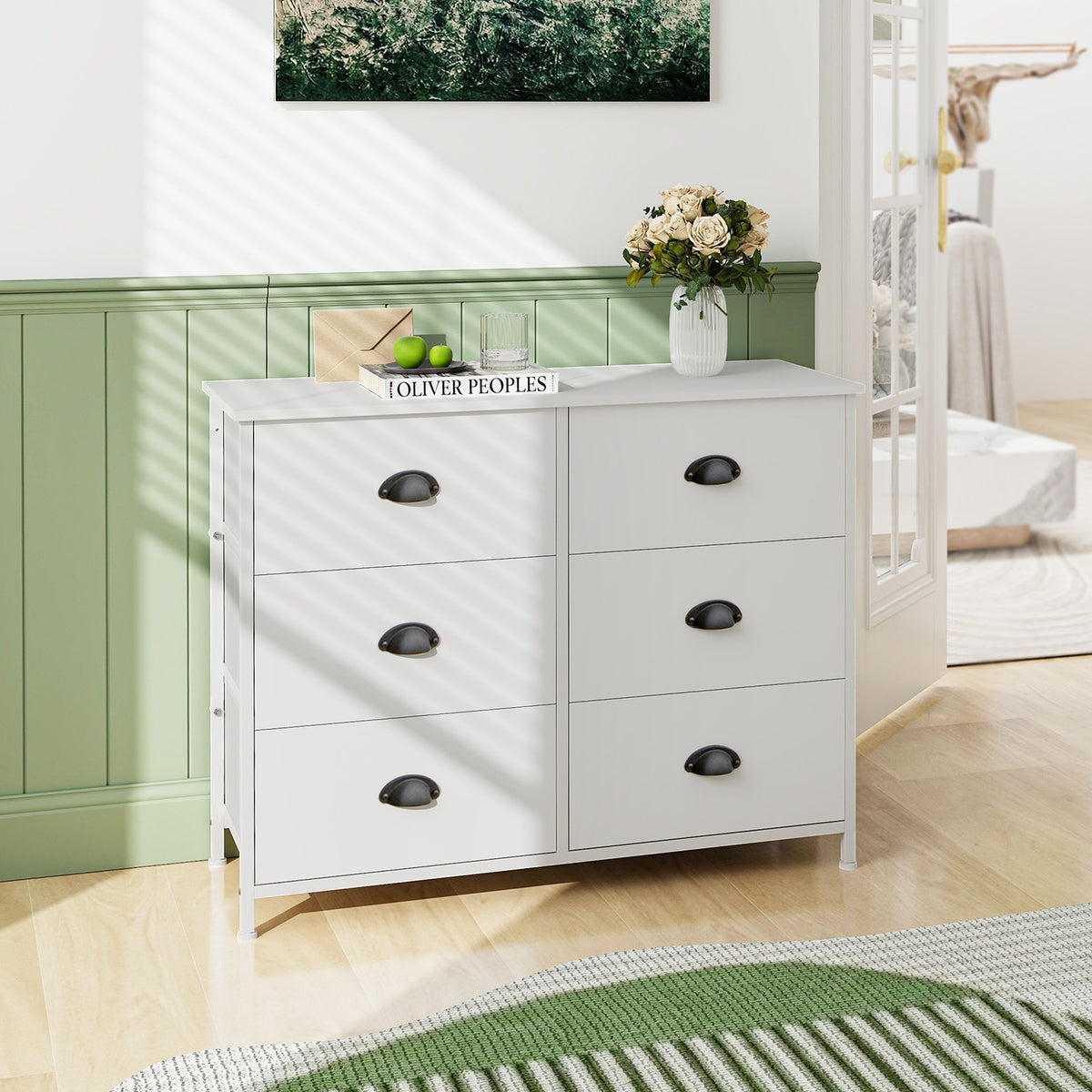6 Fabric Drawers Storage Chest - White (min order qty 2)-Dressers & Chests-DECOROLALA