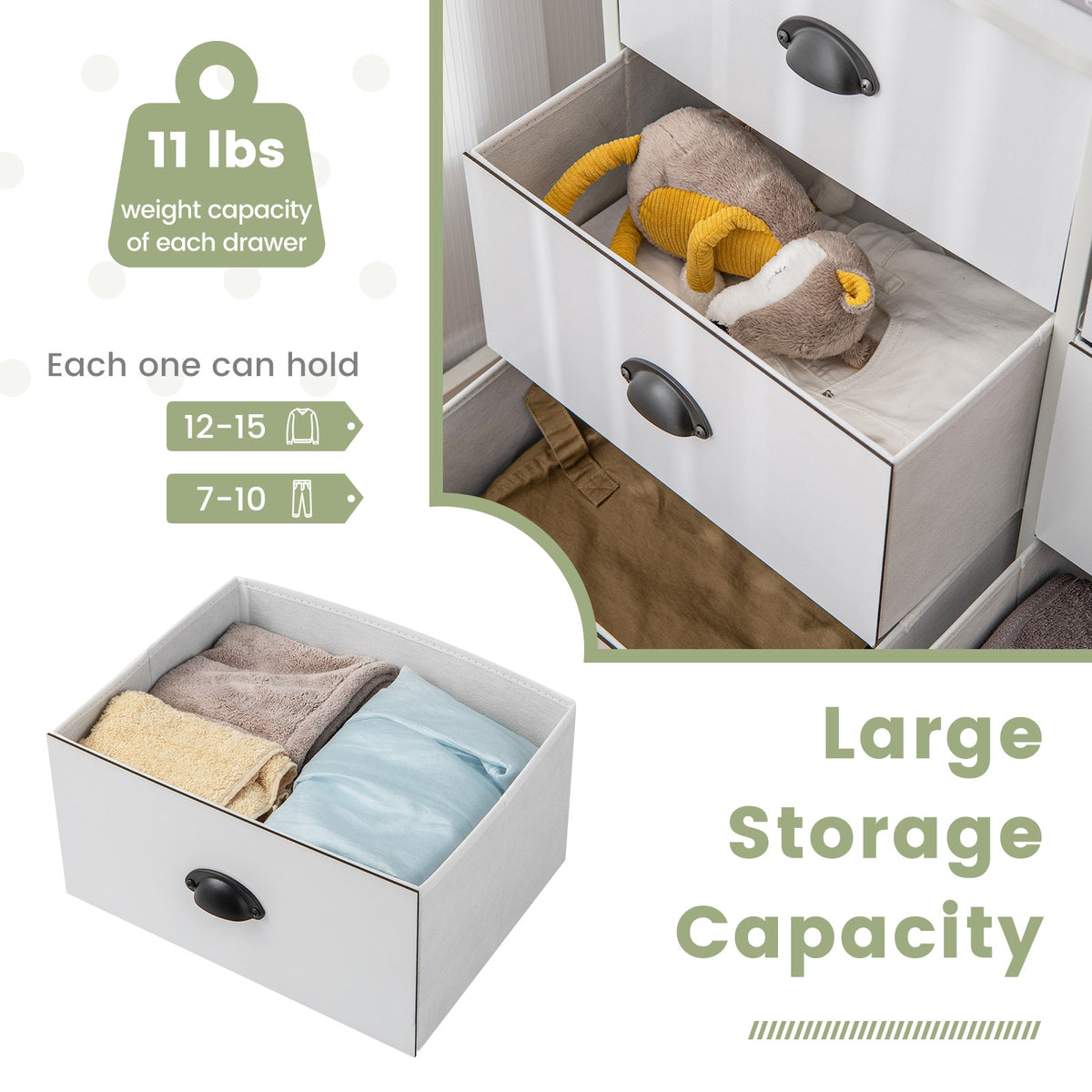 6 Fabric Drawers Storage Chest - White (min order qty 2)-Dressers & Chests-DECOROLALA