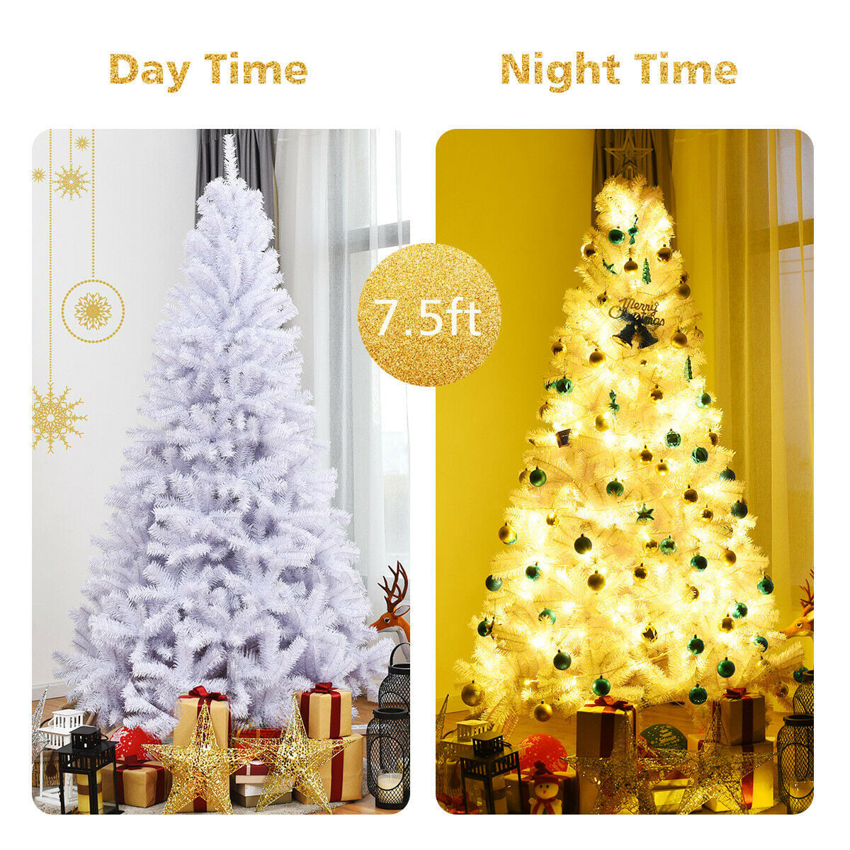 6 Feet / 7.5 Feet / 9 Feet Hinged Artificial Christmas Tree with Metal Stand-7.5 Feet-Christmas Trees-DECOROLALA