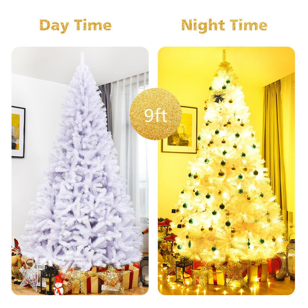 6 Feet / 7.5 Feet / 9 Feet Hinged Artificial Christmas Tree with Metal Stand-9 Feet-Christmas Trees-DECOROLALA
