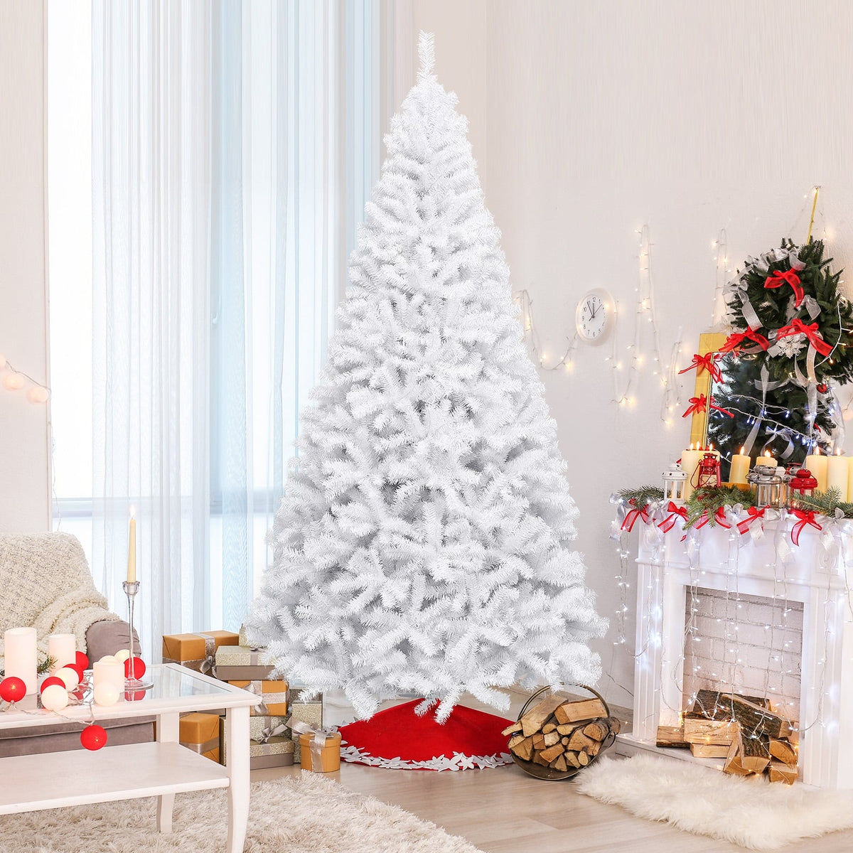 6 Feet / 7.5 Feet / 9 Feet Hinged Artificial Christmas Tree with Metal Stand-9 Feet-Christmas Trees-DECOROLALA
