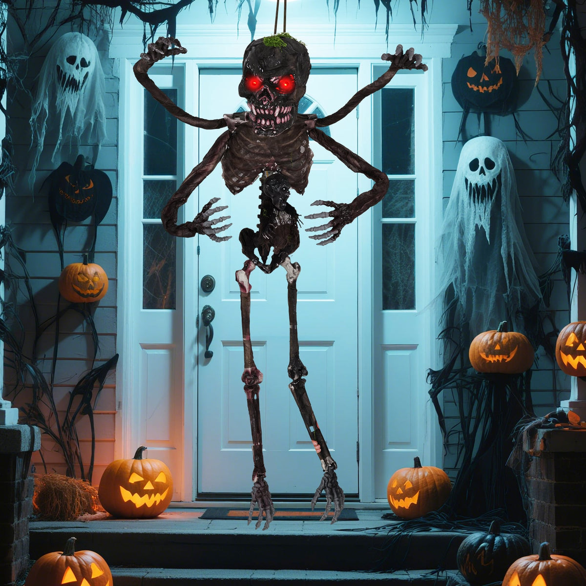 6 Feet Animated Halloween Decoration with 4 Arms Red LED-lit Eyes & Spooky Sounds-Halloween-DECOROLALA