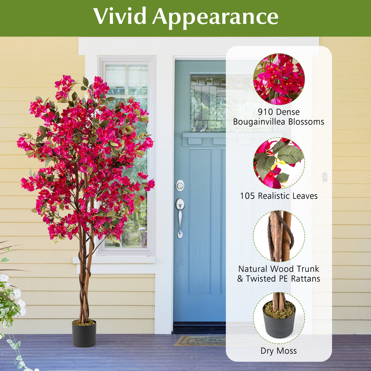 6 Feet Artificial Bougainvillea Tree with 910 Flowers-1 Piece-Artificial Plants-DECOROLALA