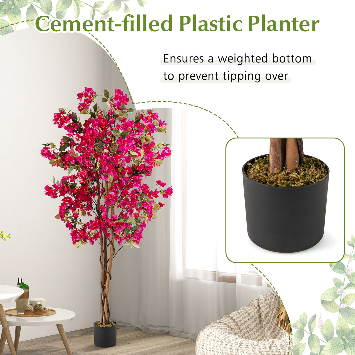 6 Feet Artificial Bougainvillea Tree with 910 Flowers-1 Piece-Artificial Plants-DECOROLALA
