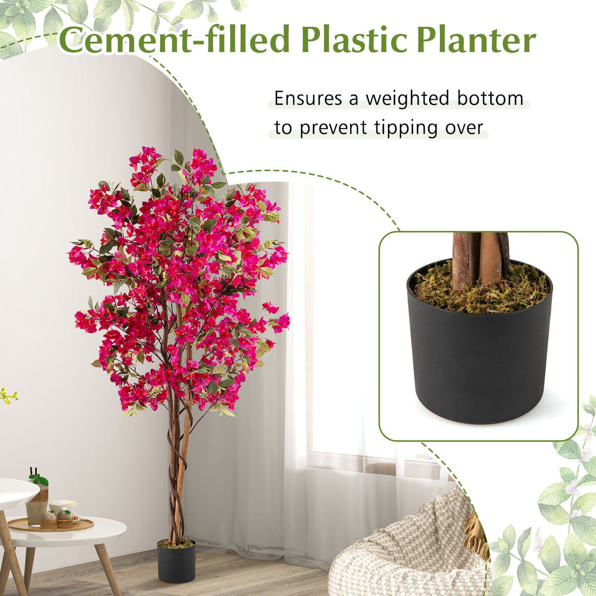 6 Feet Artificial Bougainvillea Tree with 910 Flowers-2 Pieces-Artificial Plants-DECOROLALA