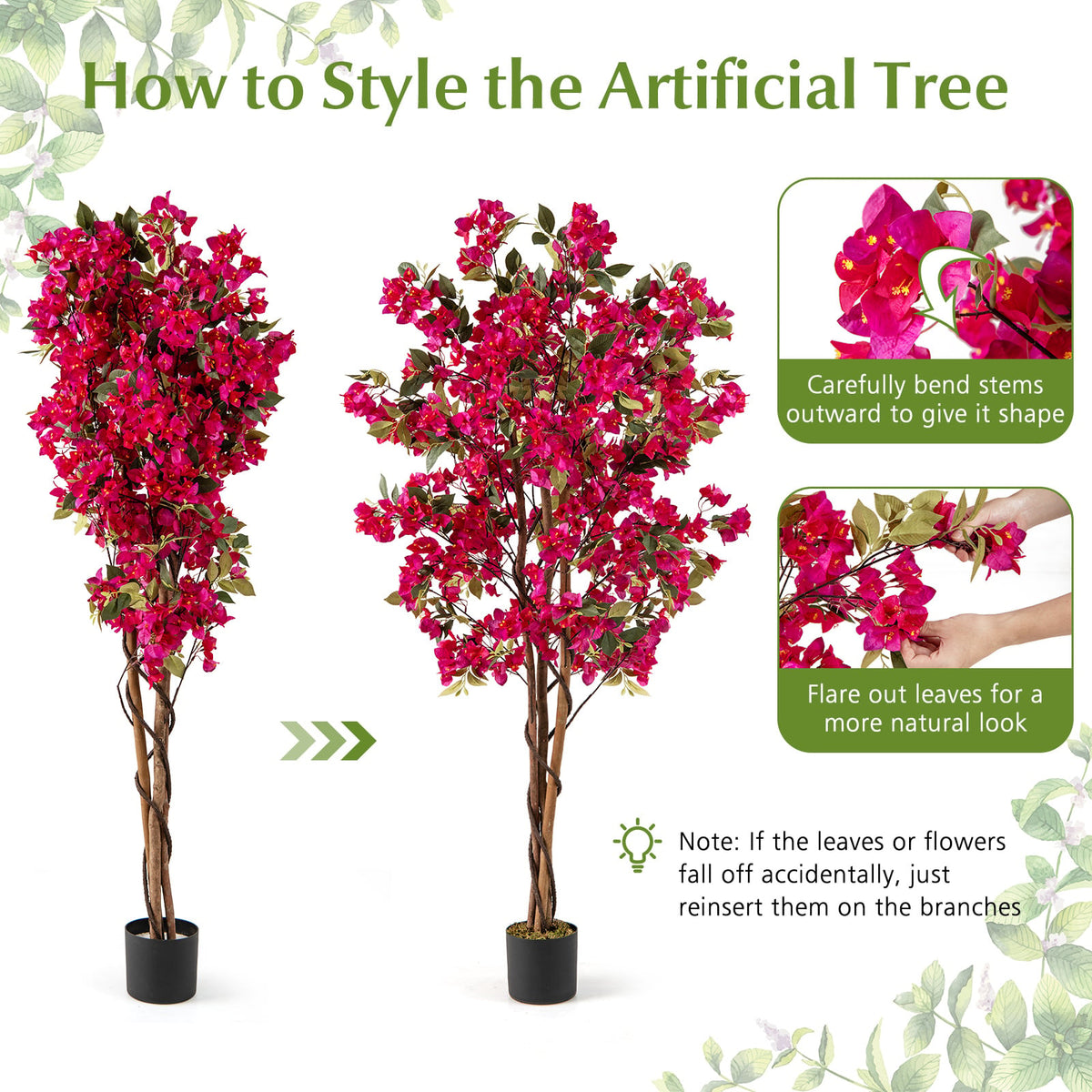 6 Feet Artificial Bougainvillea Tree with 910 Flowers-2 Pieces-Artificial Plants-DECOROLALA