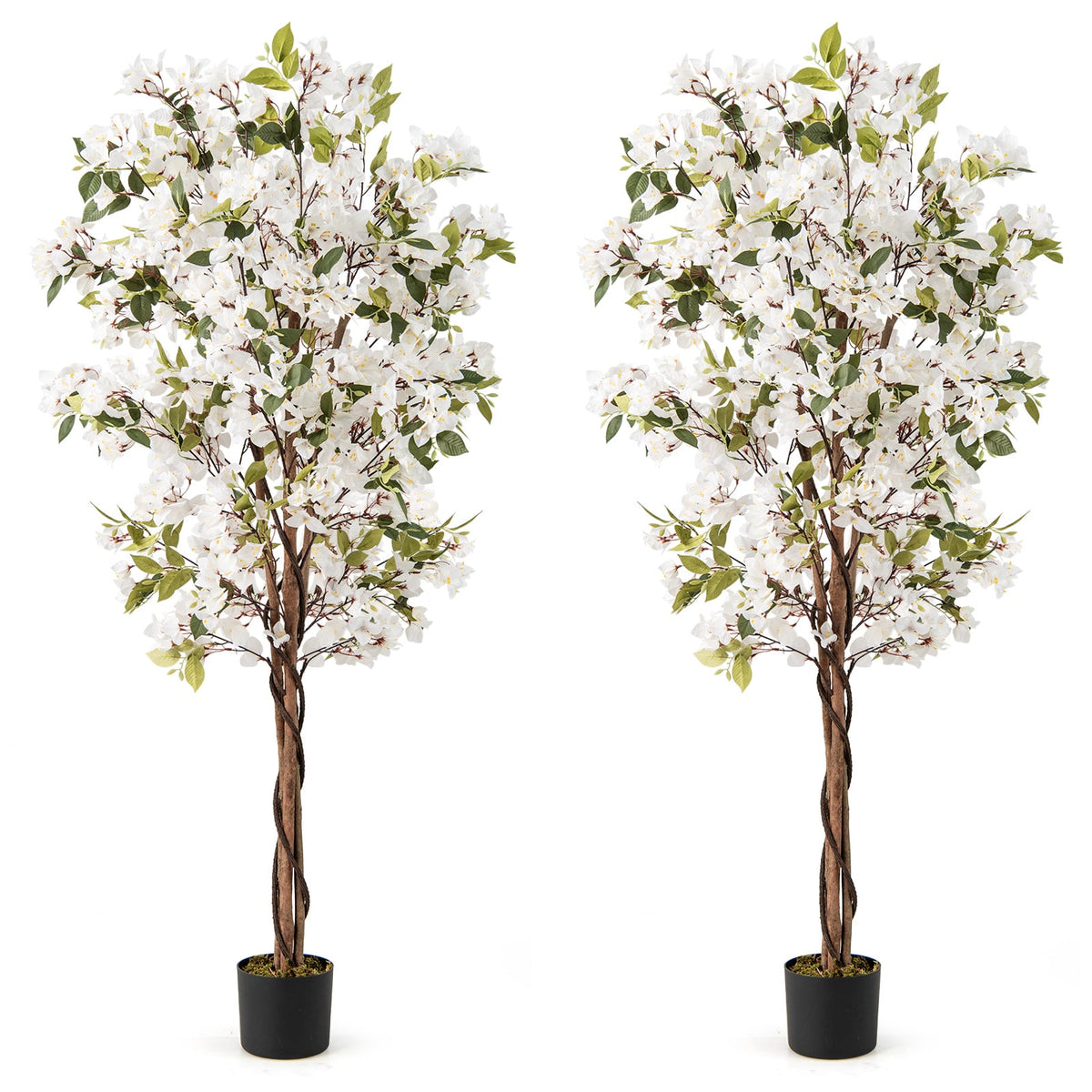 6 Feet Artificial Bougainvillea Tree with 910 White Flowers- Set of 2-Artificial Plants-DECOROLALA