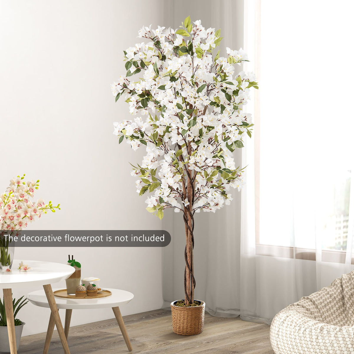 6 Feet Artificial Bougainvillea Tree with 910 White Flowers- Set of 2-Artificial Plants-DECOROLALA
