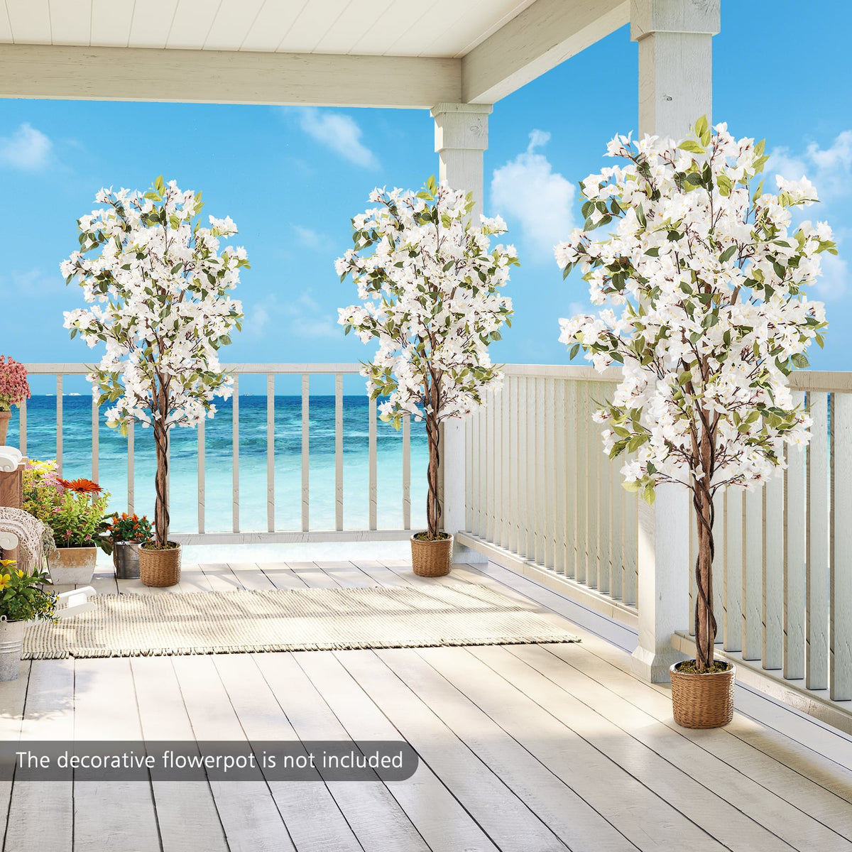 6 Feet Artificial Bougainvillea Tree with 910 White Flowers- Set of 2-Artificial Plants-DECOROLALA