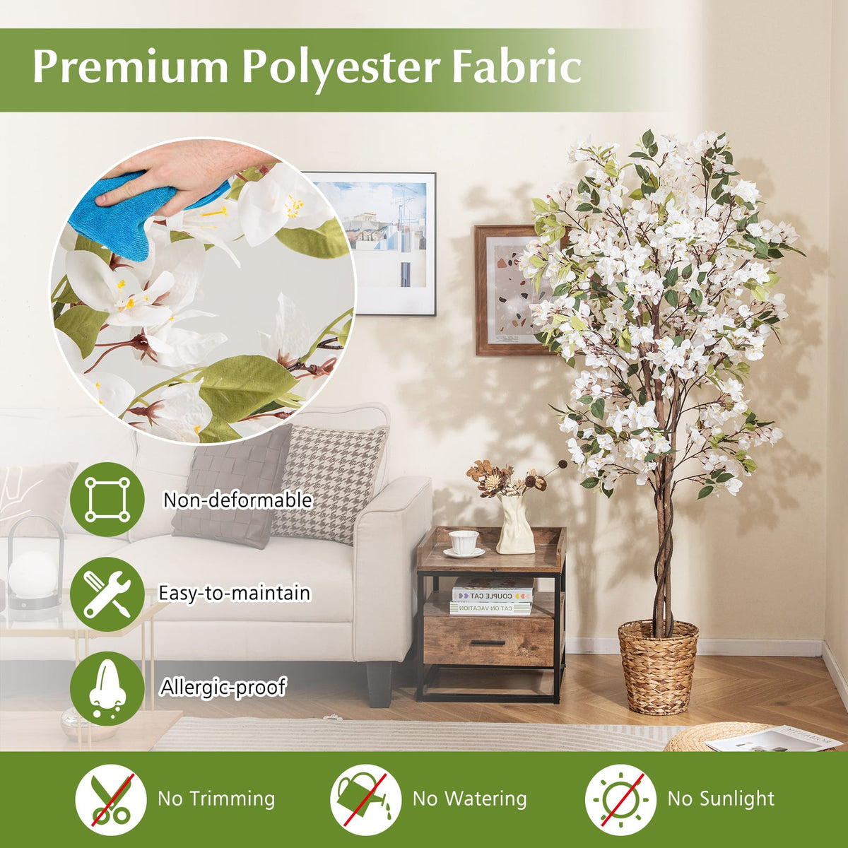 6 Feet Artificial Bougainvillea Tree with 910 White Flowers- Set of 2-Artificial Plants-DECOROLALA