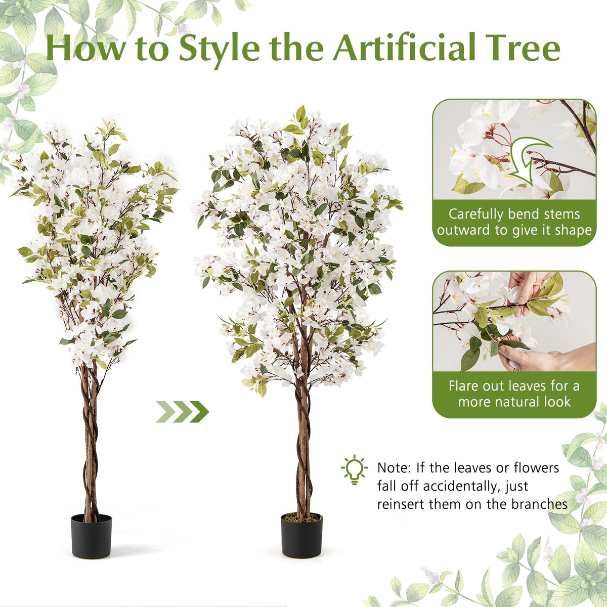 6 Feet Artificial Bougainvillea Tree with 910 White Flowers- Set of 2-Artificial Plants-DECOROLALA