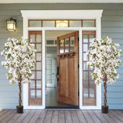 6 Feet Artificial Bougainvillea Tree with 910 White Flowers- Set of 2-Artificial Plants-DECOROLALA