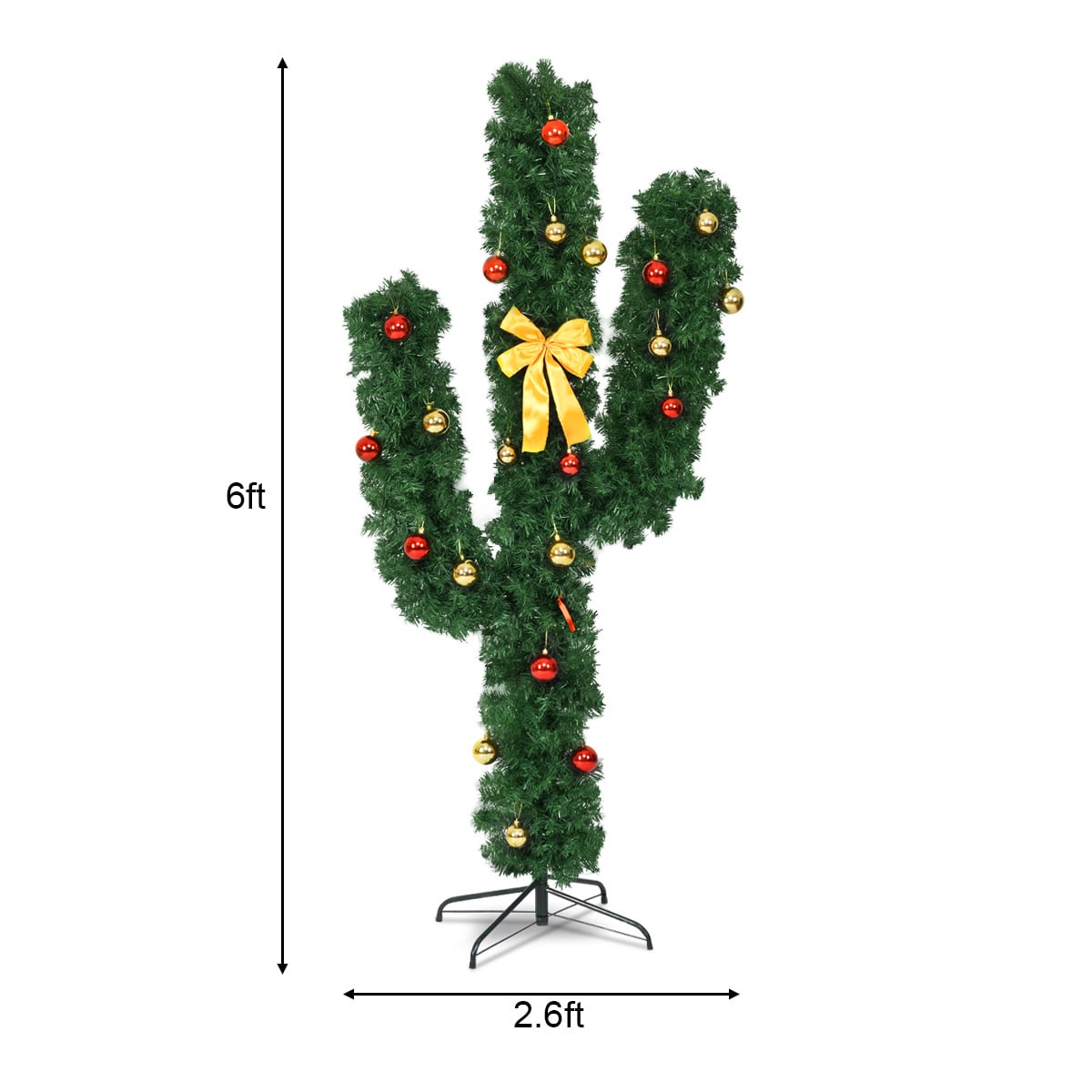 6 Feet Artificial Cactus PVC Christmas Tree with LED Lights and Ball Ornaments-6 ft-Christmas Trees-DECOROLALA