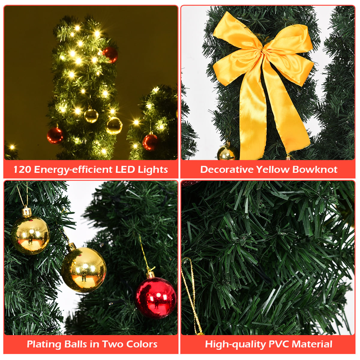 6 Feet Artificial Cactus PVC Christmas Tree with LED Lights and Ball Ornaments-6 ft-Christmas Trees-DECOROLALA