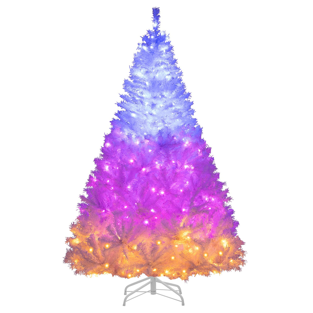 6 Feet Artificial Christmas Tree Hinged Pre-Lit Xmas Tree with 11 Lighting Modes-Christmas Trees-DECOROLALA