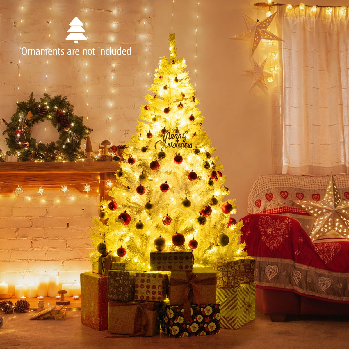 6 Feet Artificial Christmas Tree Hinged Pre-Lit Xmas Tree with 11 Lighting Modes-Christmas Trees-DECOROLALA