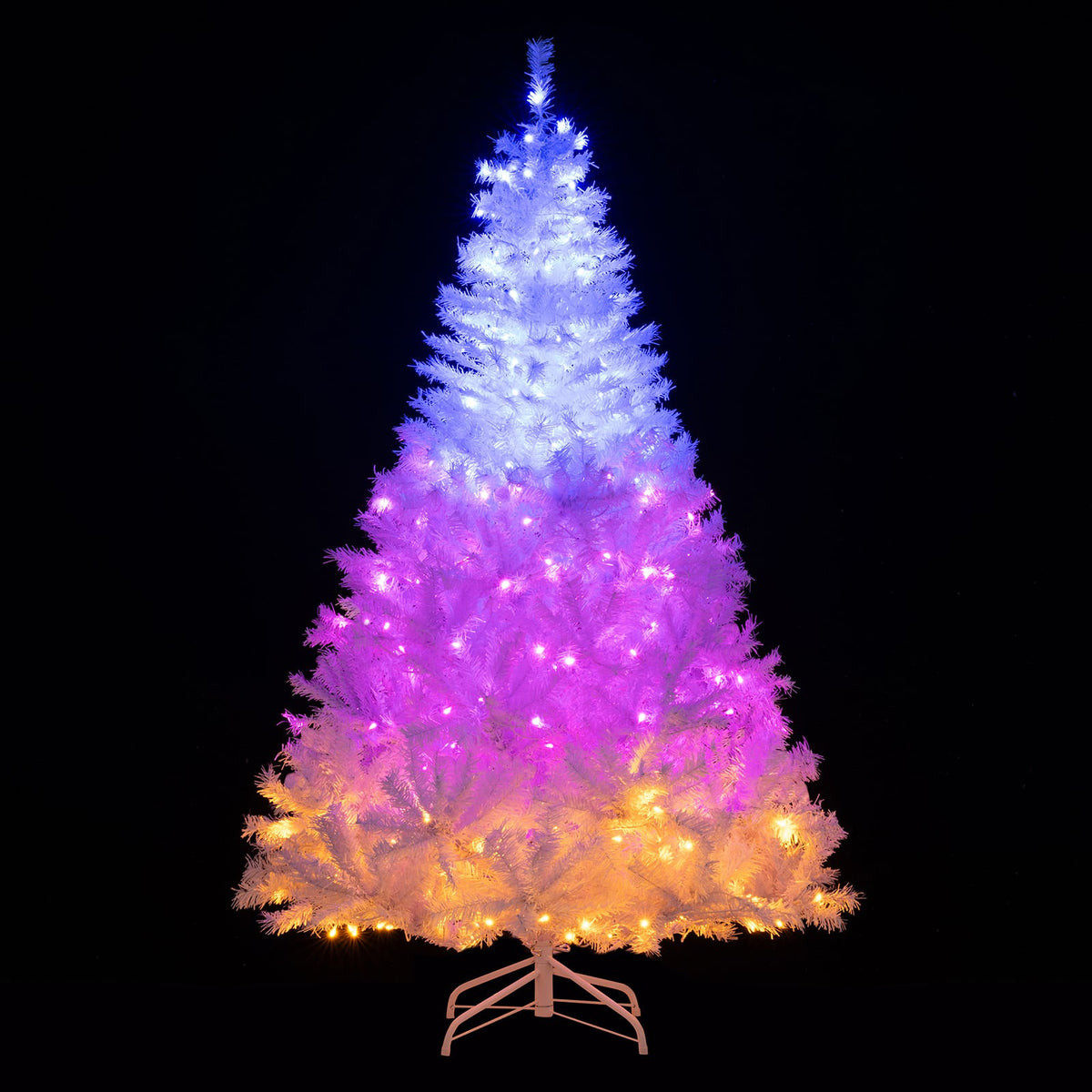 6 Feet Artificial Christmas Tree Hinged Pre-Lit Xmas Tree with 11 Lighting Modes-Christmas Trees-DECOROLALA