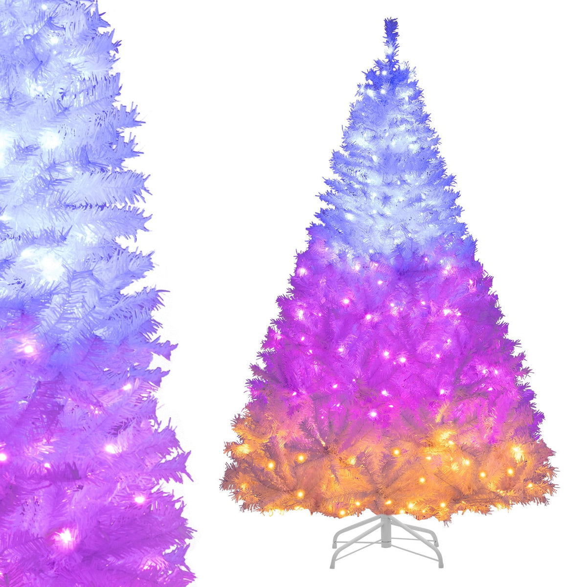 6 Feet Artificial Christmas Tree Hinged Pre-Lit Xmas Tree with 11 Lighting Modes-Christmas Trees-DECOROLALA