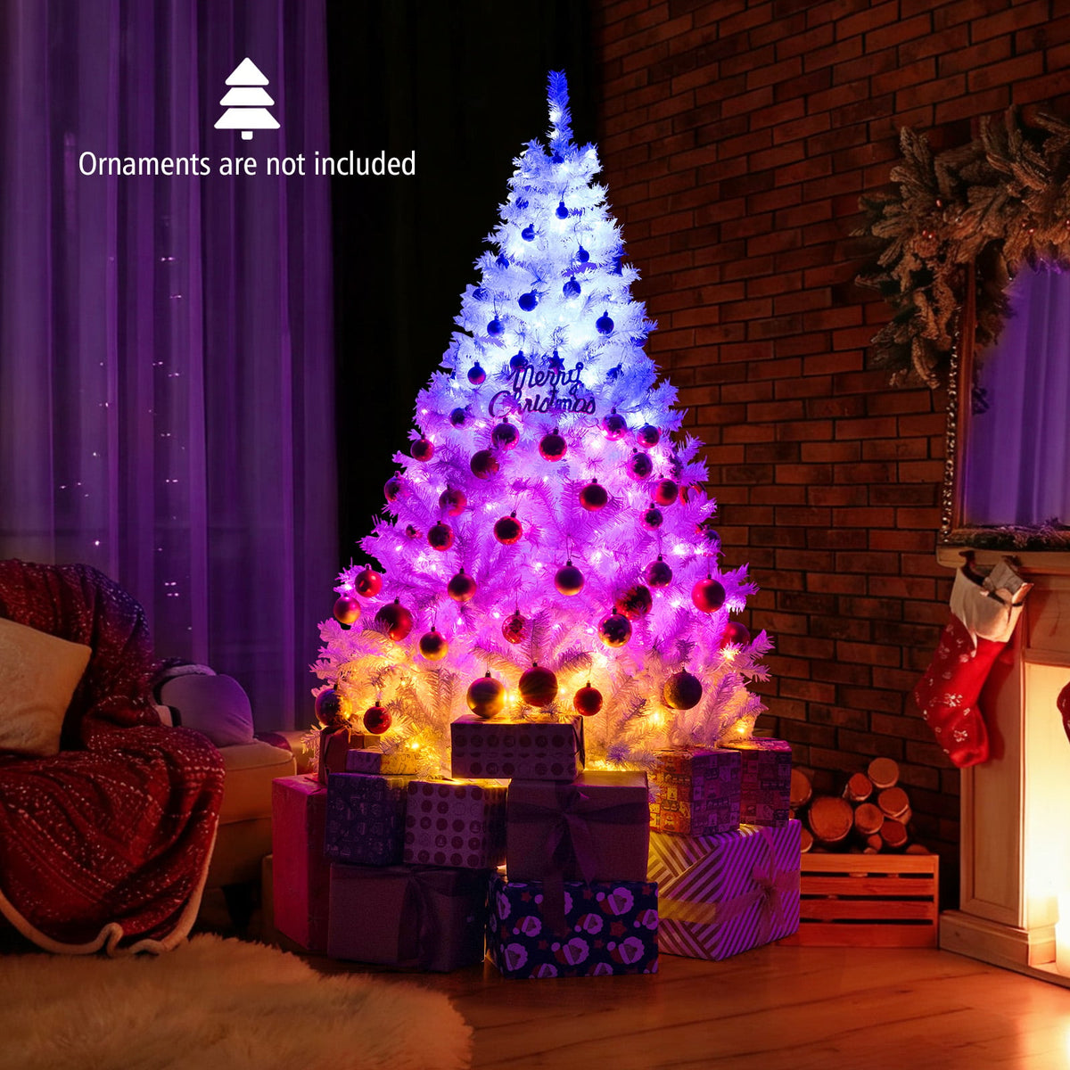 6 Feet Artificial Christmas Tree Hinged Pre-Lit Xmas Tree with 11 Lighting Modes-Christmas Trees-DECOROLALA