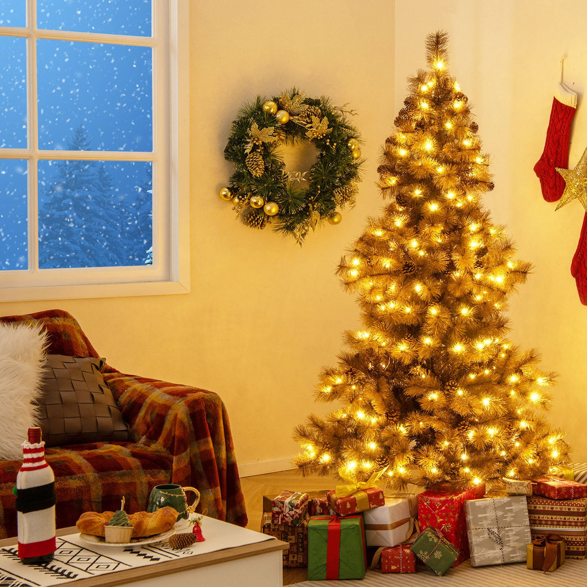 6 Feet Artificial Christmas Tree with 493 Branch Tips for Home Office Carnival-Christmas Trees-DECOROLALA