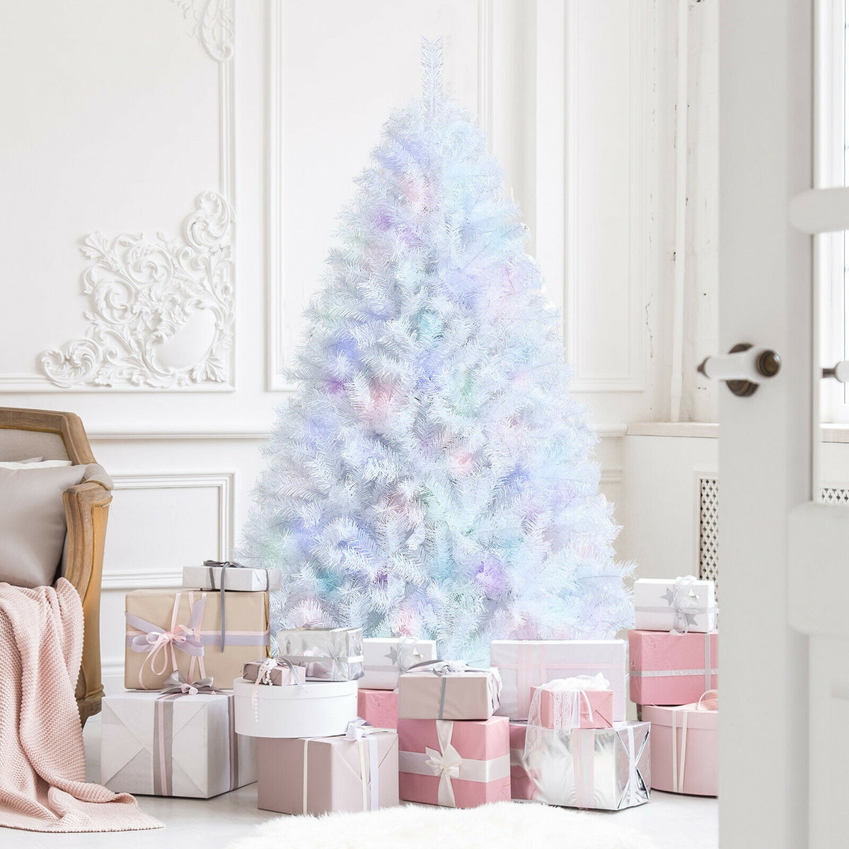 6 Feet Artificial Christmas Tree with Iridescent Branch Tips-Christmas Trees-DECOROLALA