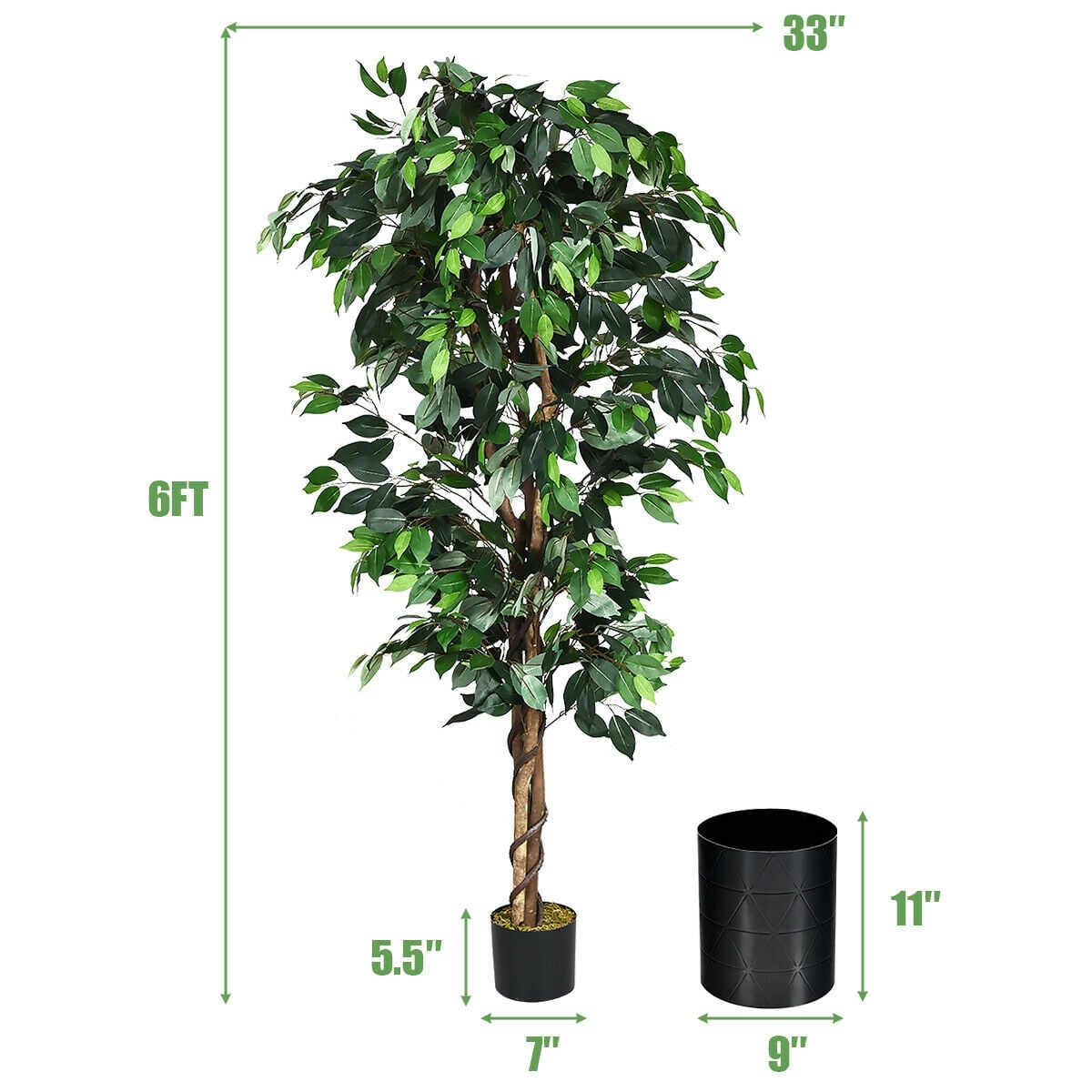 6 Feet Artificial Ficus Silk Tree-Artificial Plants-DECOROLALA
