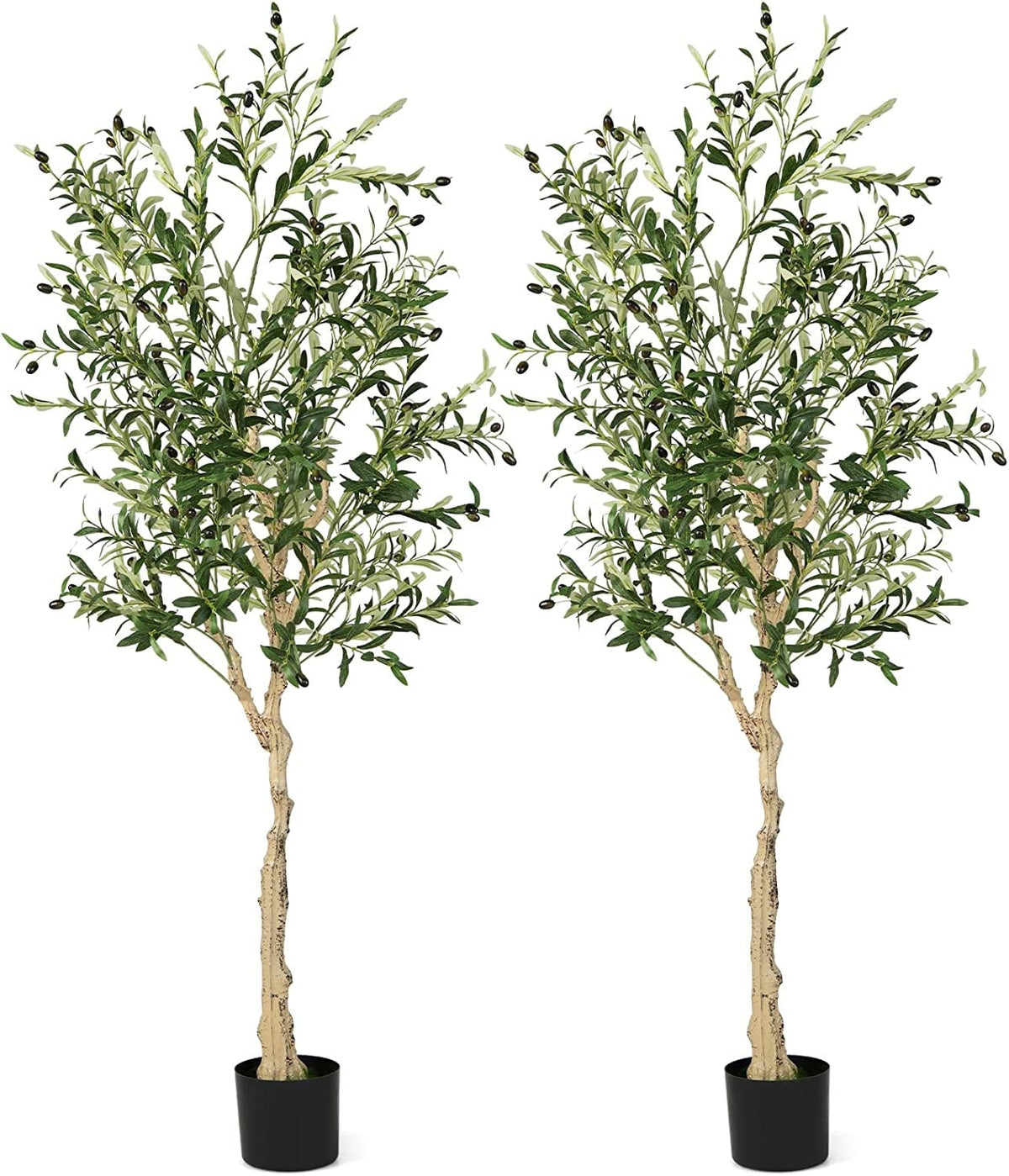6 Feet Artificial Olive Tree in Cement Pot-2 Pieces-Artificial Plants-DECOROLALA