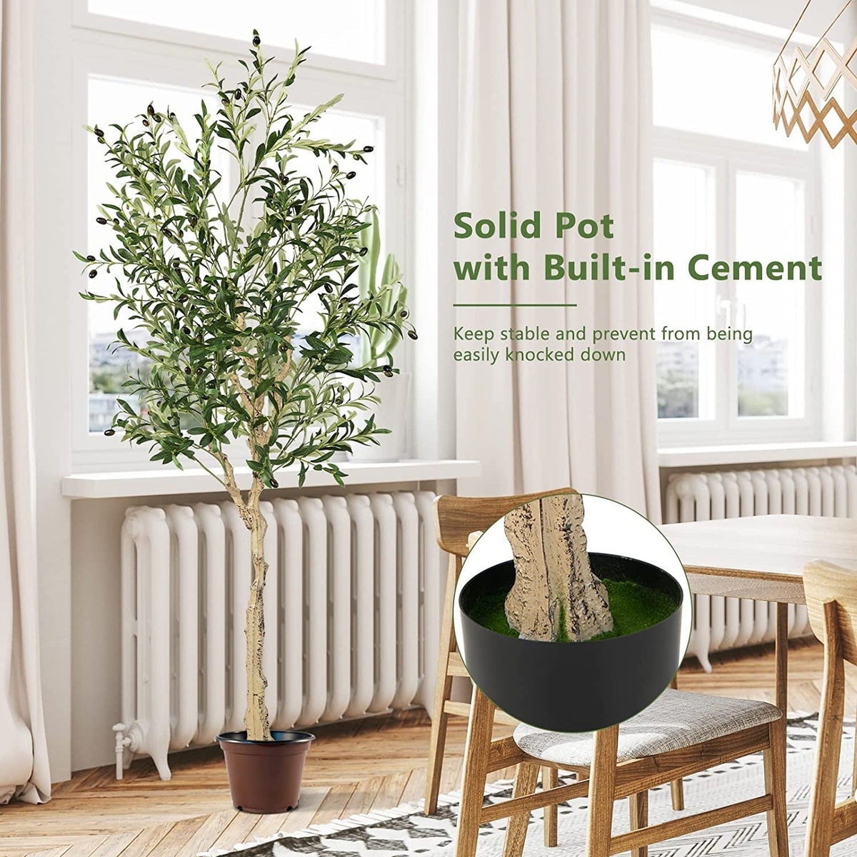 6 Feet Artificial Olive Tree in Cement Pot-2 Pieces-Artificial Plants-DECOROLALA