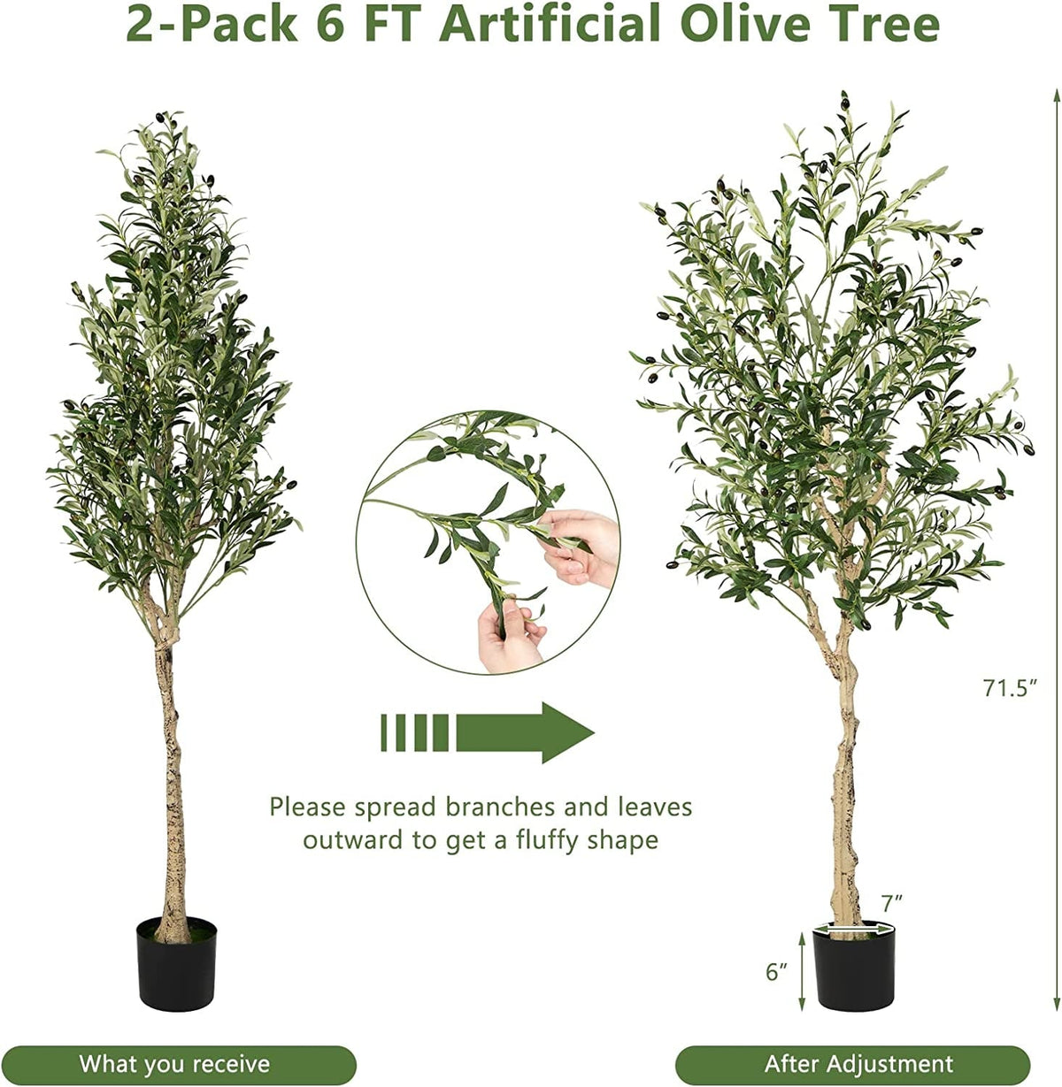 6 Feet Artificial Olive Tree in Cement Pot-2 Pieces – DECOROLALA