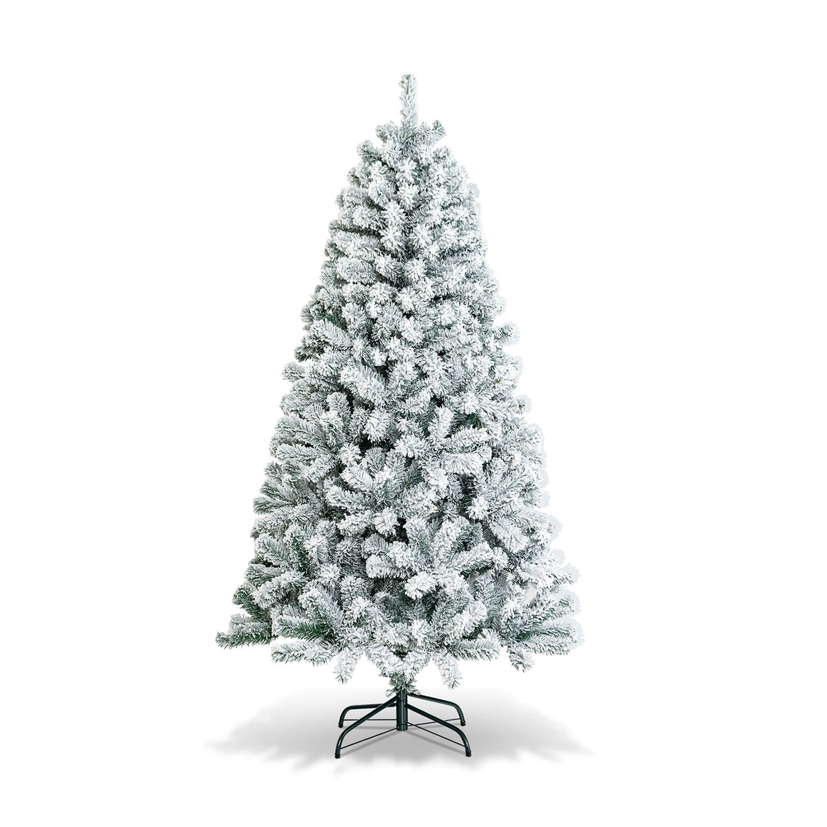 6 Feet Artificial Snow Decorated Flocked Hinged Christmas Tree with Metal Stand-Christmas Trees-DECOROLALA