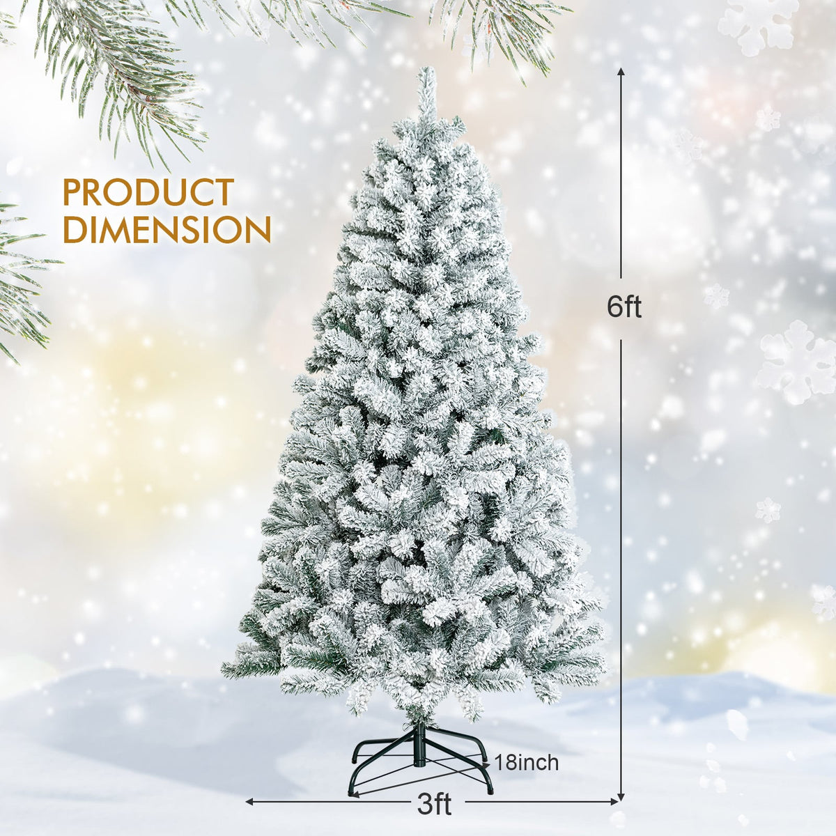 6 Feet Artificial Snow Decorated Flocked Hinged Christmas Tree with Metal Stand-Christmas Trees-DECOROLALA