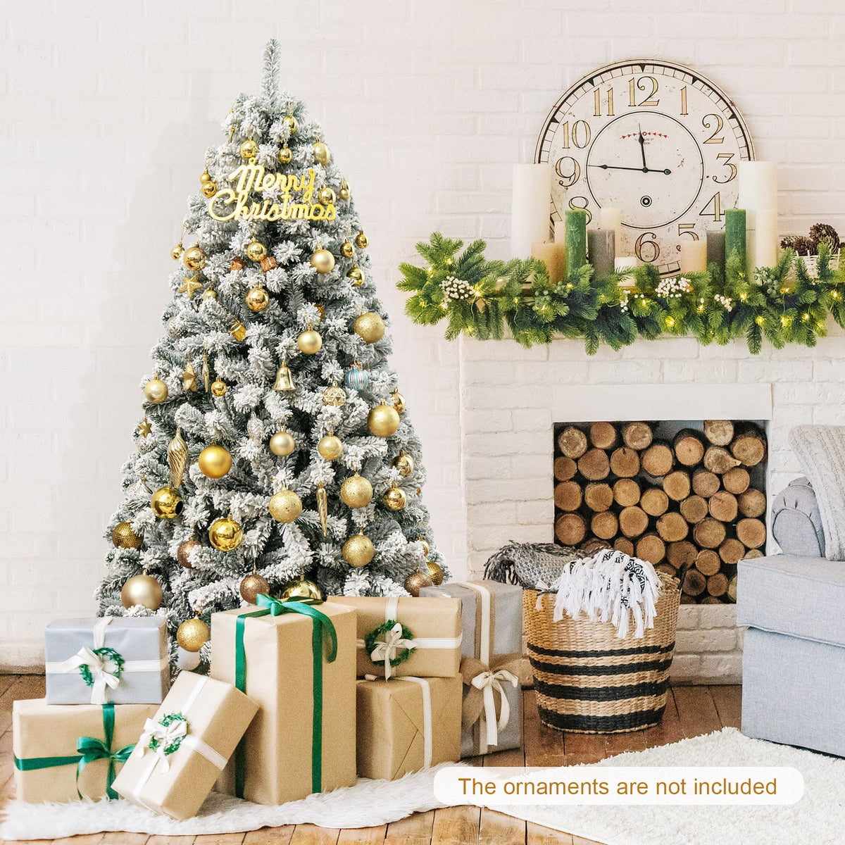 6 Feet Artificial Snow Decorated Flocked Hinged Christmas Tree with Metal Stand-Christmas Trees-DECOROLALA
