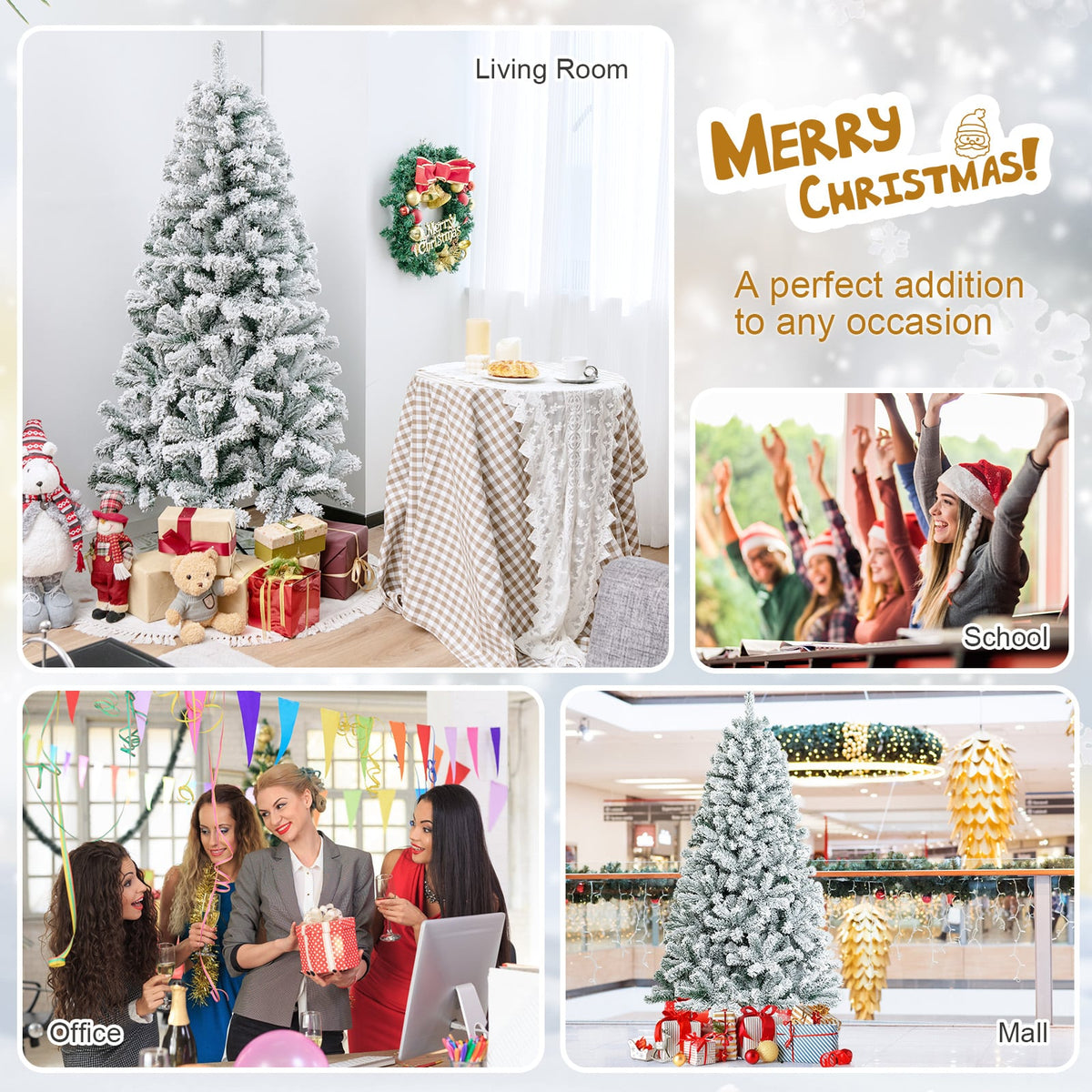 6 Feet Artificial Snow Decorated Flocked Hinged Christmas Tree with Metal Stand-Christmas Trees-DECOROLALA