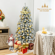 6 Feet Artificial Snow Decorated Flocked Hinged Christmas Tree with Metal Stand-Christmas Trees-DECOROLALA