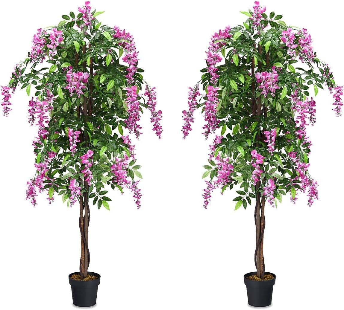 6-Feet Artificial Wisteria Silk Indoor-Outdoor Tree with Adjustable Tree Branche-2 Pieces-Artificial Plants-DECOROLALA