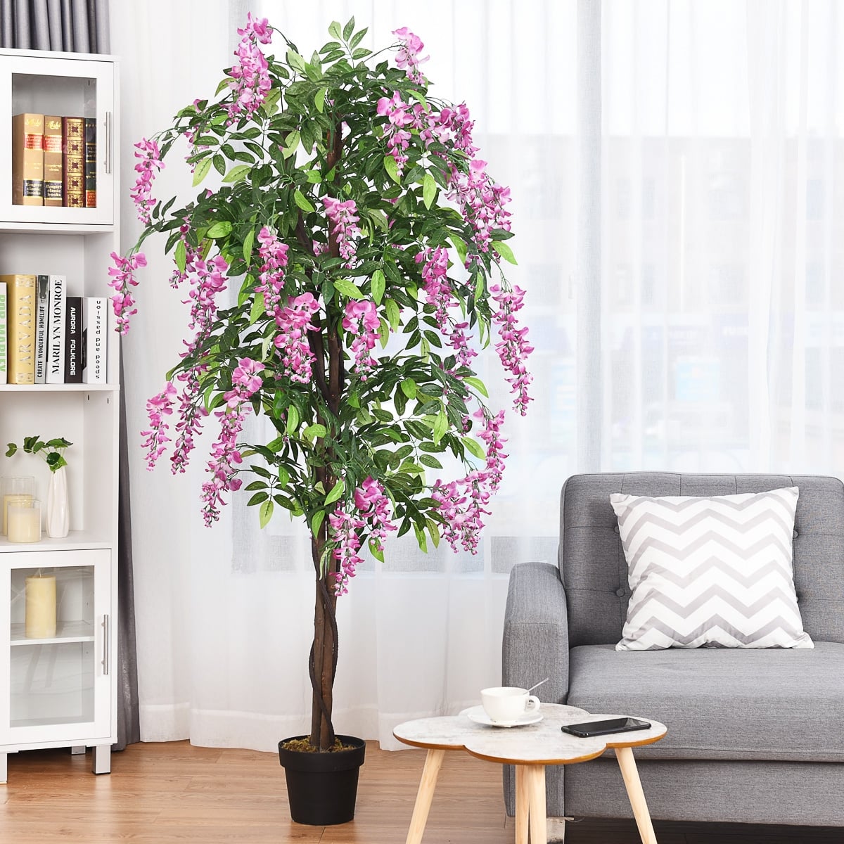 6-Feet Artificial Wisteria Silk Indoor-Outdoor Tree with Adjustable Tree Branche-2 Pieces-Artificial Plants-DECOROLALA