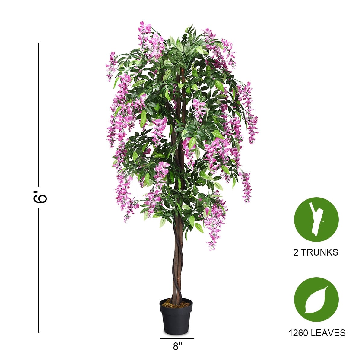 6-Feet Artificial Wisteria Silk Indoor-Outdoor Tree with Adjustable Tree Branche-2 Pieces-Artificial Plants-DECOROLALA