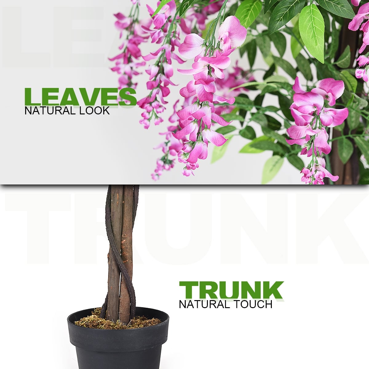 6-Feet Artificial Wisteria Silk Indoor-Outdoor Tree with Adjustable Tree Branche-2 Pieces-Artificial Plants-DECOROLALA