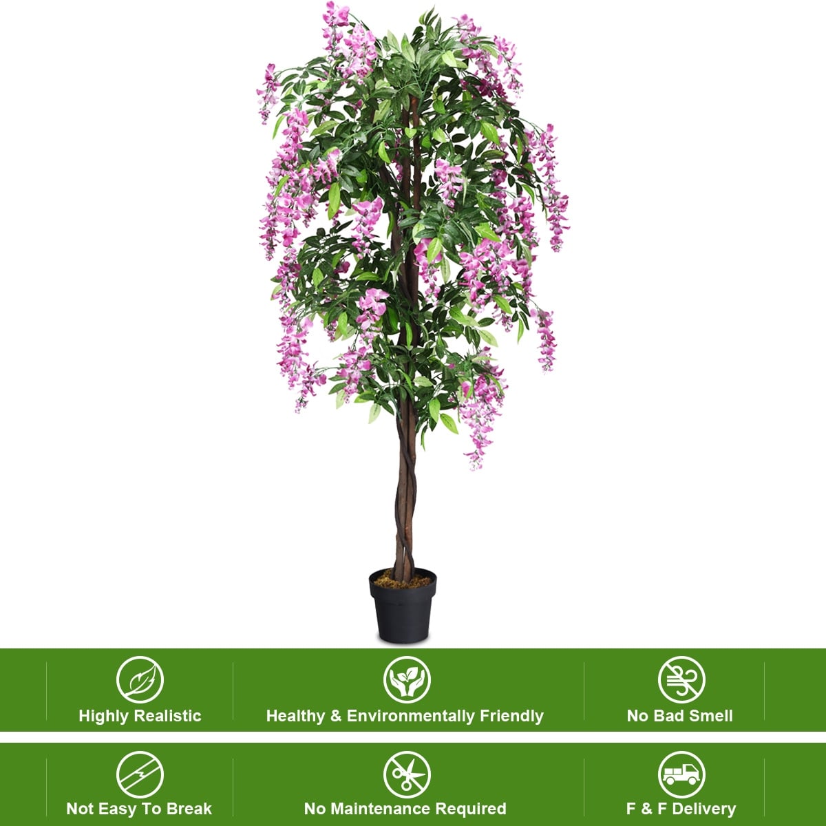 6-Feet Artificial Wisteria Silk Indoor-Outdoor Tree with Adjustable Tree Branche-2 Pieces-Artificial Plants-DECOROLALA
